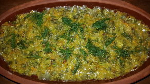 Рецепт Кабачкова-тыквенной запеканка с зеленью и овсяными хлопьями