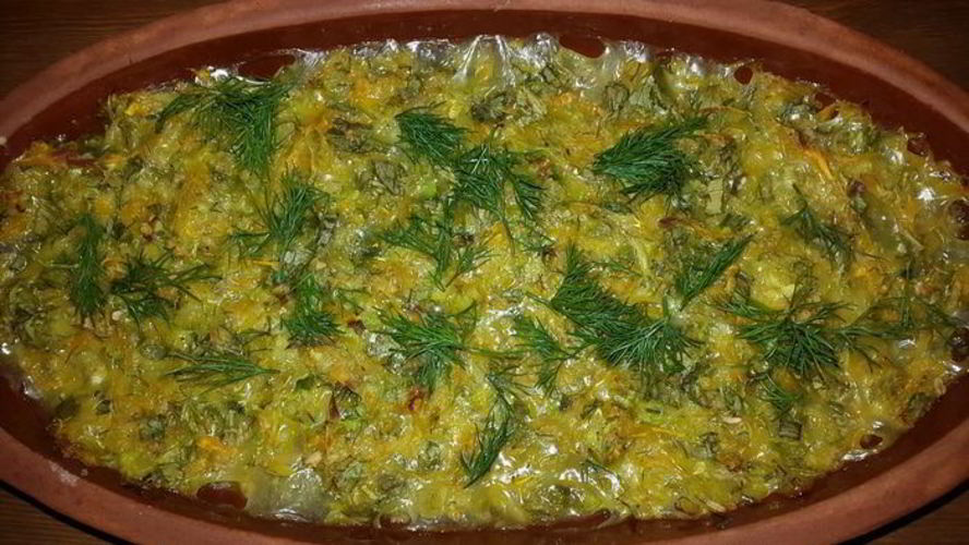 Рецепт кабачкова-тыквенной запеканка с зеленью и овсяными хлопьями