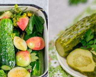 Малосольные огурцы с яблоками