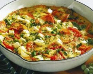 Испанский омлет с картофелем, брынзой и помидорами