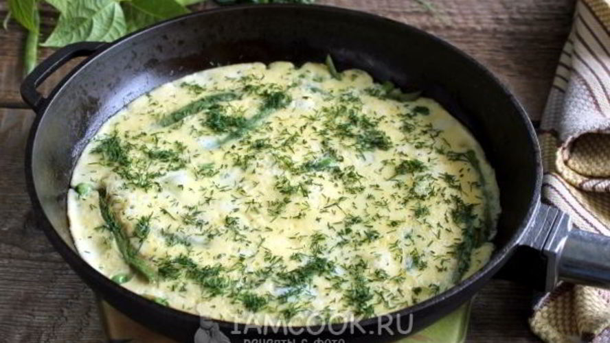 Рецепт омлета с зеленым горошком и стручковой фасолью