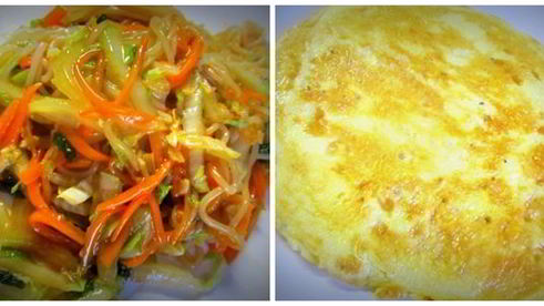 омусоба — японский омлет с овощами, лапшой и соусом тонкацу