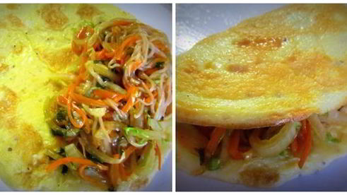 омусоба — японский омлет с овощами, лапшой и соусом тонкацу