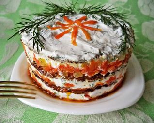 Печеночный торт из говяжьей печени