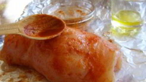 куриный рулет с креветками