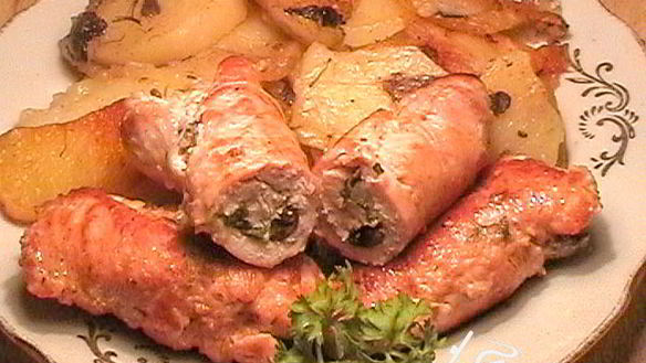 Рецепт Рулетиков из грудки индейки с грибами