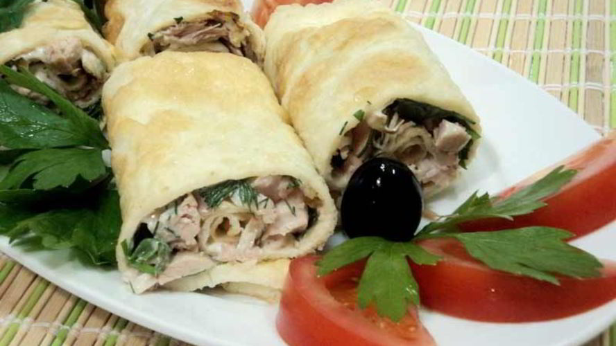 Рецепт рулетиков из яичных блинчиков