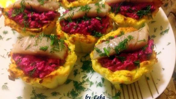 Рецепт Картофельных тарталеток с селедкого в мини шубке
