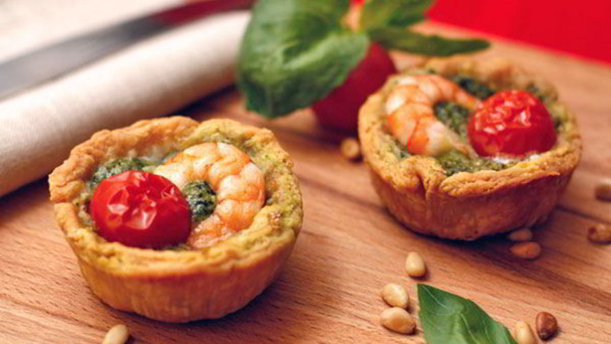 Рецепт тарталеток с песто и креветками