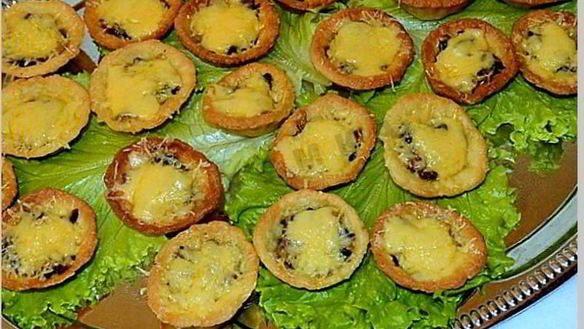 Рецепт Творожных тарталеток с грибами и сыром