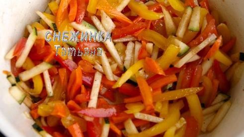 цветное карпаччо из овощей с рулетом из курицы, брокколи и шпината