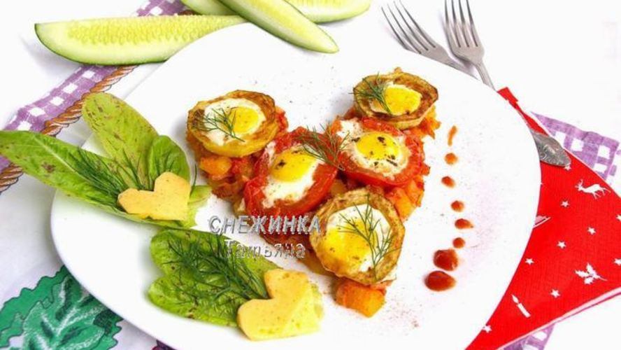 Рецепт сердечной яичницы из перепелиных яиц с овощами
