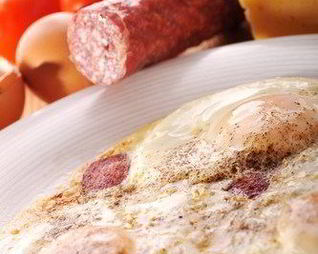 Яичница-глазунья с колбасой